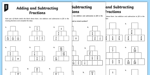 Adding and Subtracting Fractions Worksheets (teacher made)