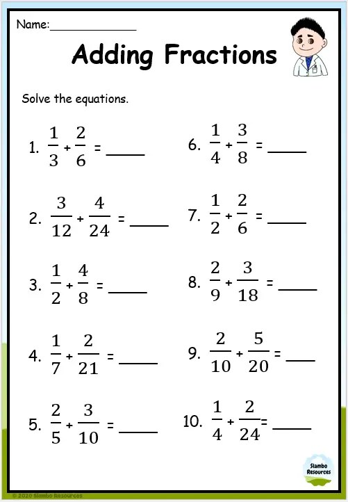 adding and subtracting unlike fractions worksheet