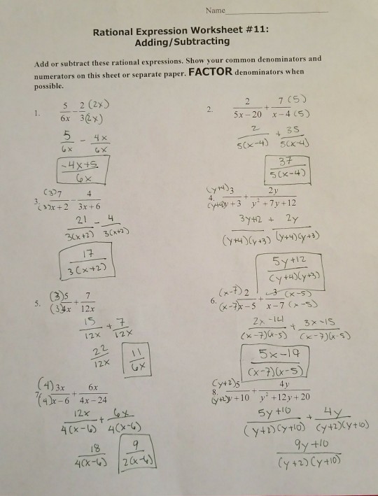 Solved Name Rational Expression worksheet #11: | Chegg.com