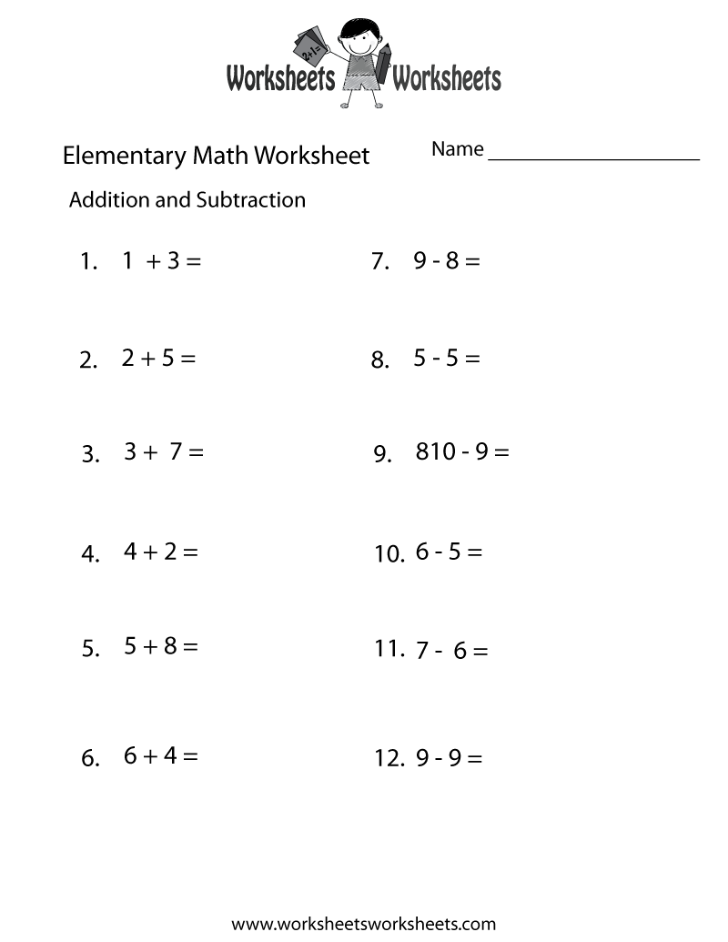 Addition and Subtraction Elementary Math Worksheet | Worksheets ...