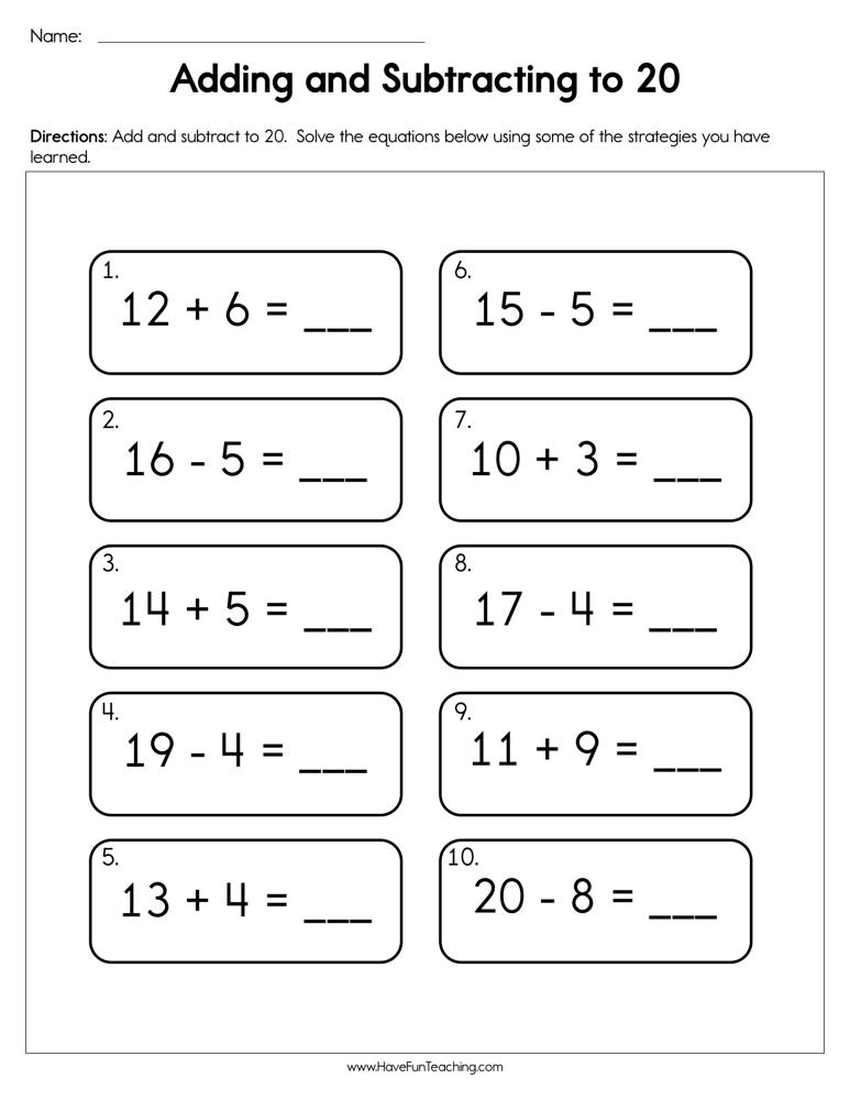 adding and subtracting worksheet 6 20