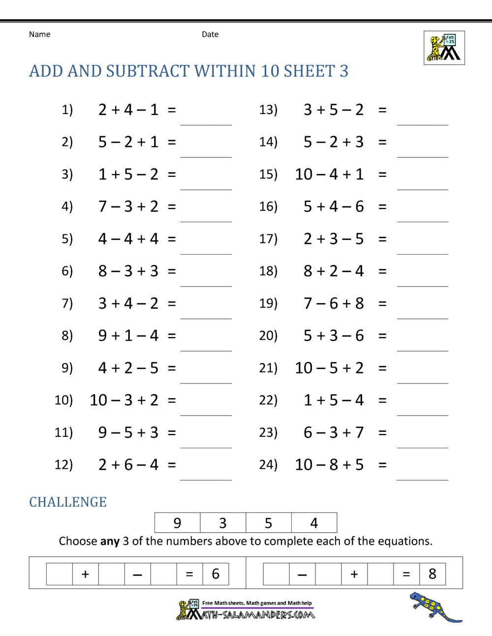 adding and subtracting worksheet for 1st grade