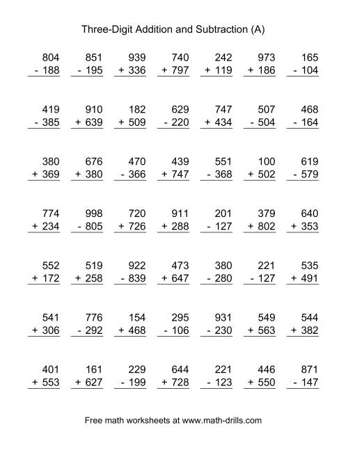 Adding and Subtracting Three-Digit Numbers (A)