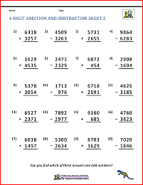 4 Digit Addition and Subtraction Worksheets