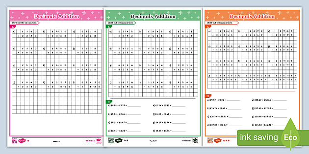 Addition of Decimals Year 6 Worksheets | Decimals Worksheets