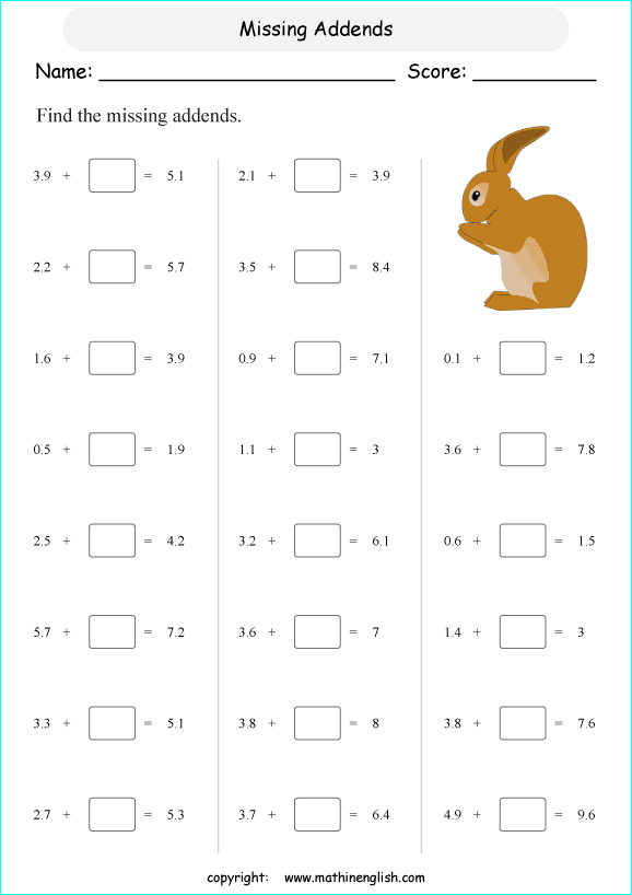 adding decimals 4th grade math worksheet