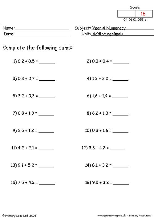 Numeracy: Ordering decimals | Worksheet | PrimaryLeap.co.uk