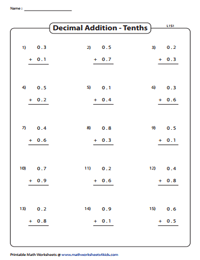 adding decimals worksheet