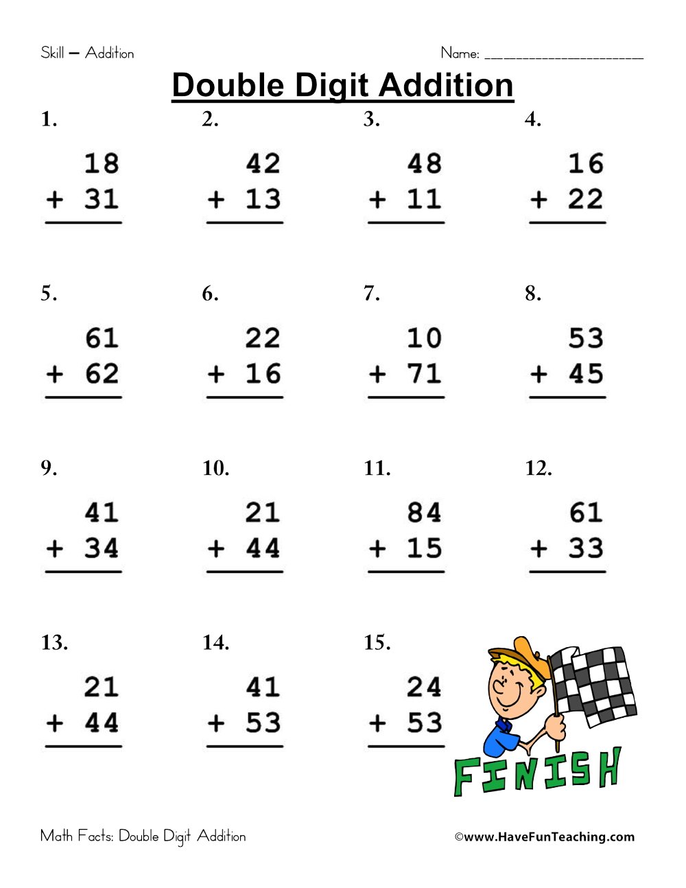 Double Digit Addition Worksheet Pack
