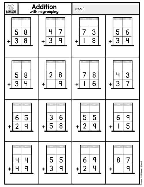 Addition with Regrouping Worksheets -Worksheets Library