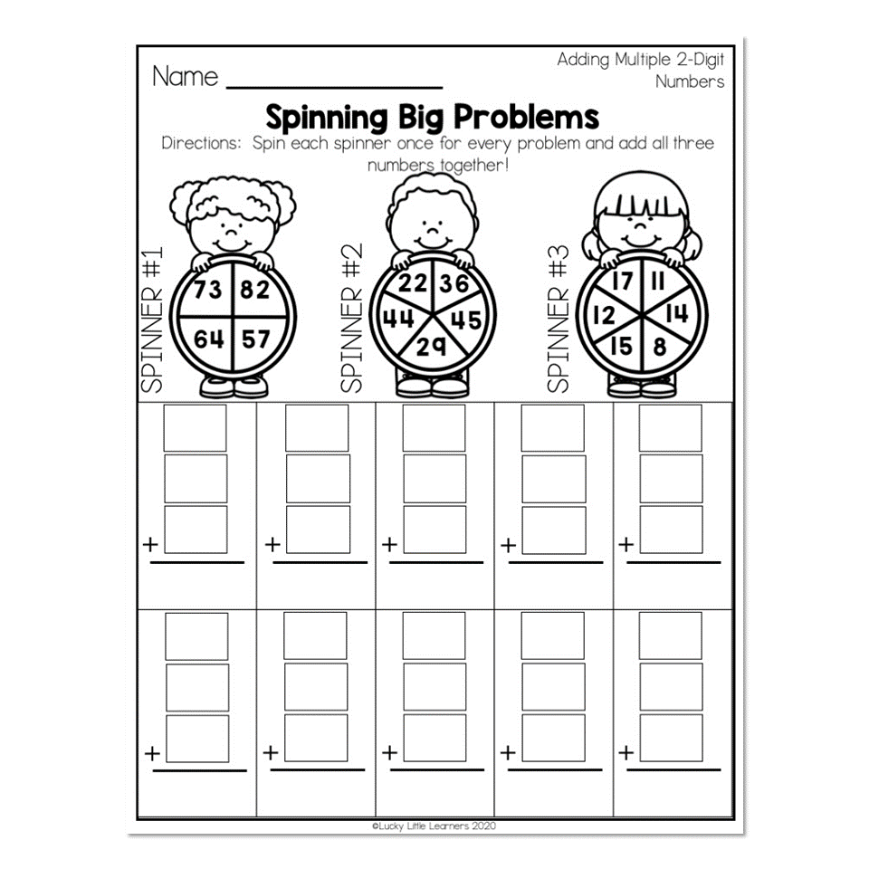 2nd Grade Math Worksheets - Place Value - Adding Multiple 2-Digit ...
