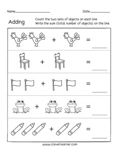 Printable count and add worksheets for preschools