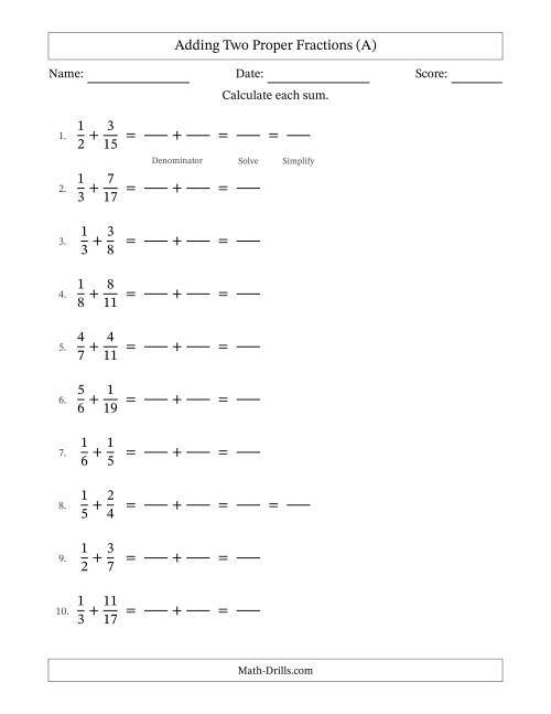 adding fraction with unlike denominators worksheet