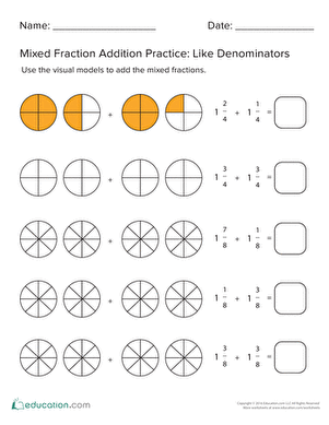 Mixed Fraction Addition With Like Denominators #2 | Worksheet ...