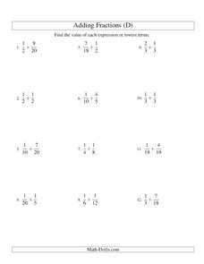 Adding Fractions Lesson Plans &  Worksheets :: 73 - 96