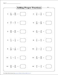 Adding Like Fractions (Same Denominators) Worksheets