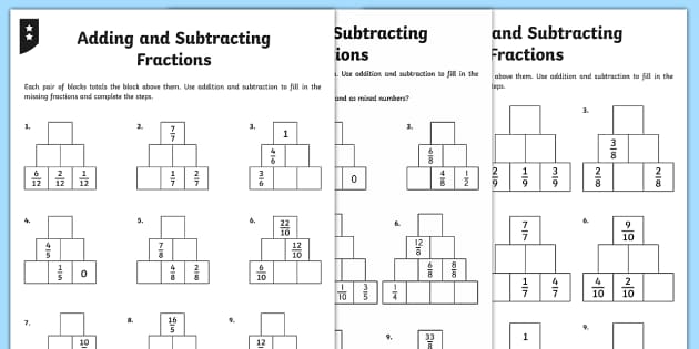 Adding and Subtracting Fractions Worksheets (teacher made)