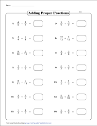 Adding Like Fractions (Same Denominators) Worksheets