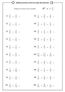 adding fractions same denominator worksheet