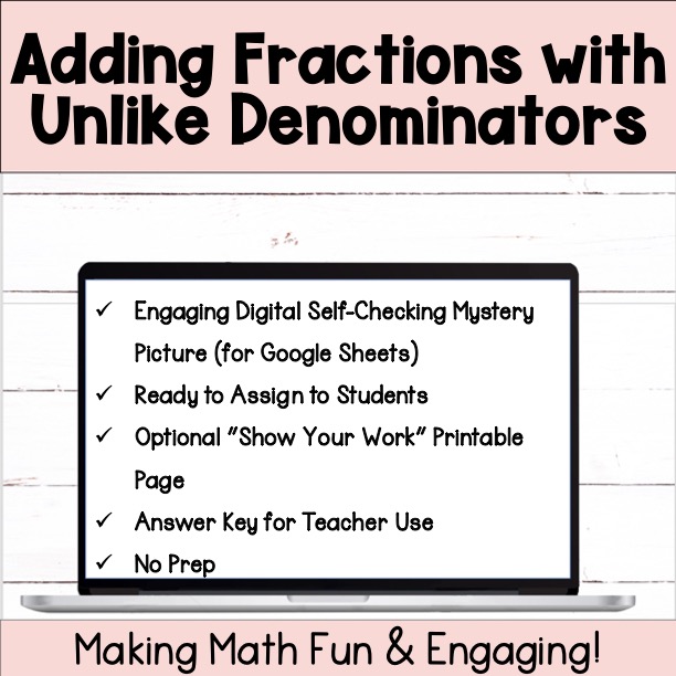 Adding Fractions with Unlike Denominators Self-Checking Digital ...