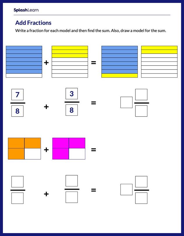 Use Models to Add Like Fractions - Math Worksheets - SplashLearn