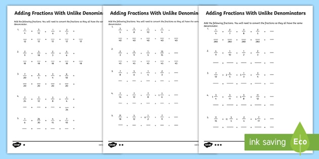 Adding Fractions With Unlike Denominators Practice Activities for ...
