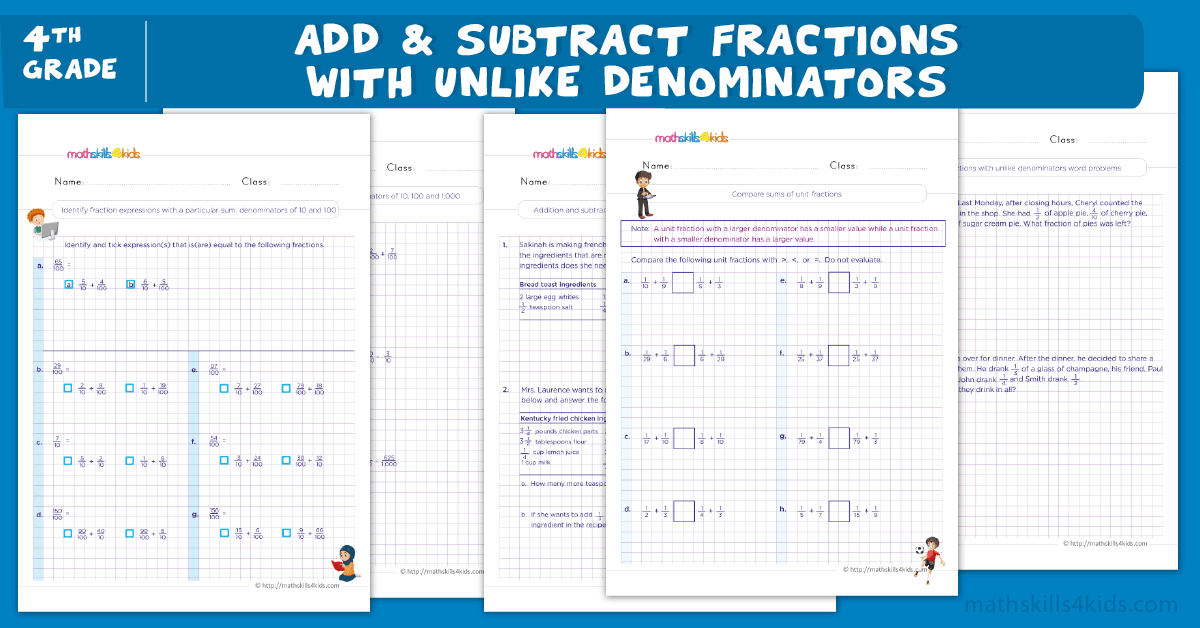 adding fractions with unlike denominators free worksheet