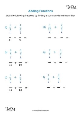 adding fractions with unlike denominators worksheet pdf