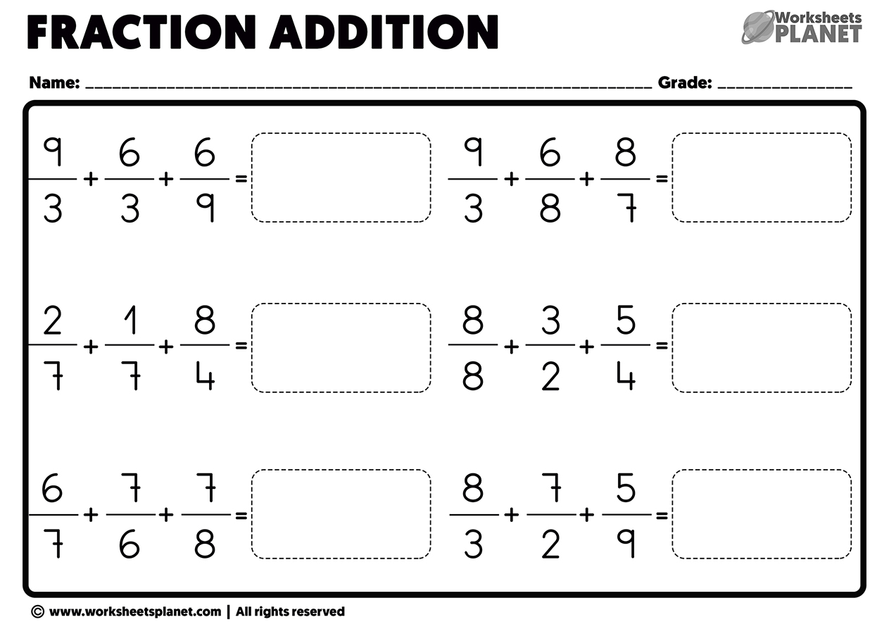 adding fractions with unlike denominators worksheet