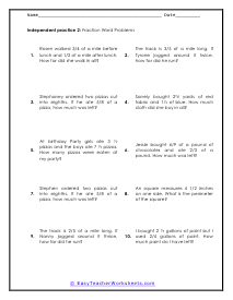 Fraction Word Problems Worksheets