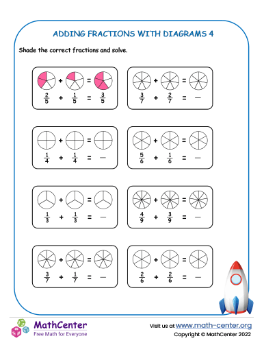 Adding Fractions With Diagrams 4 Worksheets Math Center 