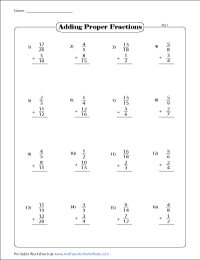 Adding Unlike Fractions (Different Denominators) Worksheets