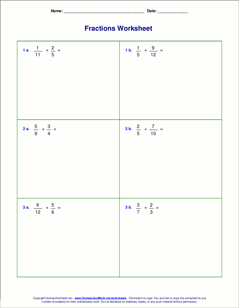 Worksheets for fraction addition