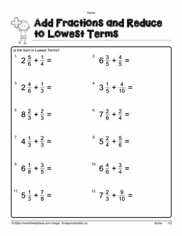 adding fractions worksheet with answers