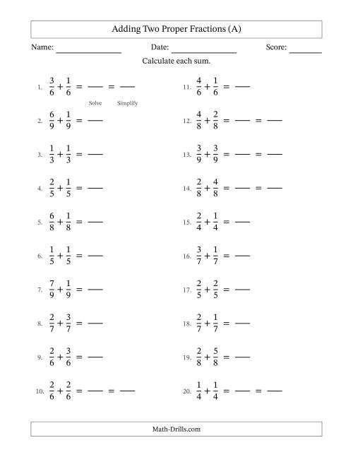 Adding Two Proper Fractions with Equal Denominators, Proper ...