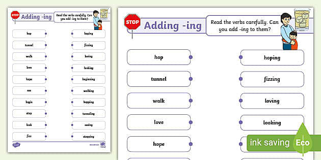 adding ing to words worksheet
