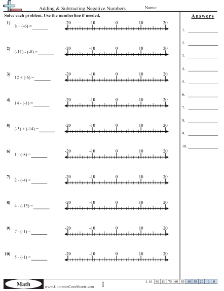Negative Number Worksheets | Free - Distance Learning, worksheets ...