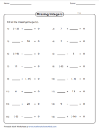 adding integers worksheet 7th grade
