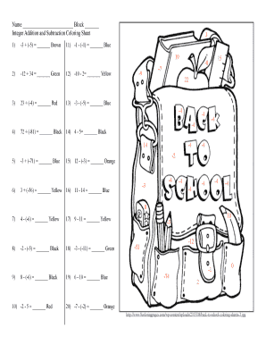 Adding And Subtracting Integers Coloring Worksheet Pdf - Fill ...
