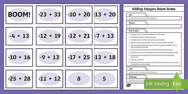 Adding Integers Boom Game (teacher made) - Twinkl