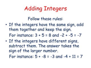 Integers adding and subtracting | PPT - Worksheets Library