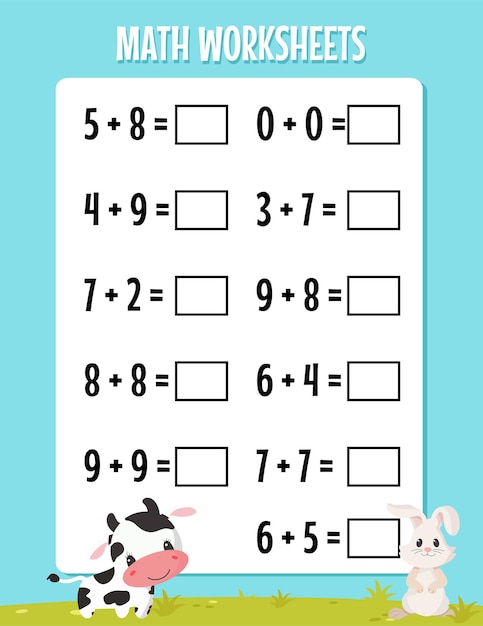 Premium Vector | Math addition for kindergarten worksheet