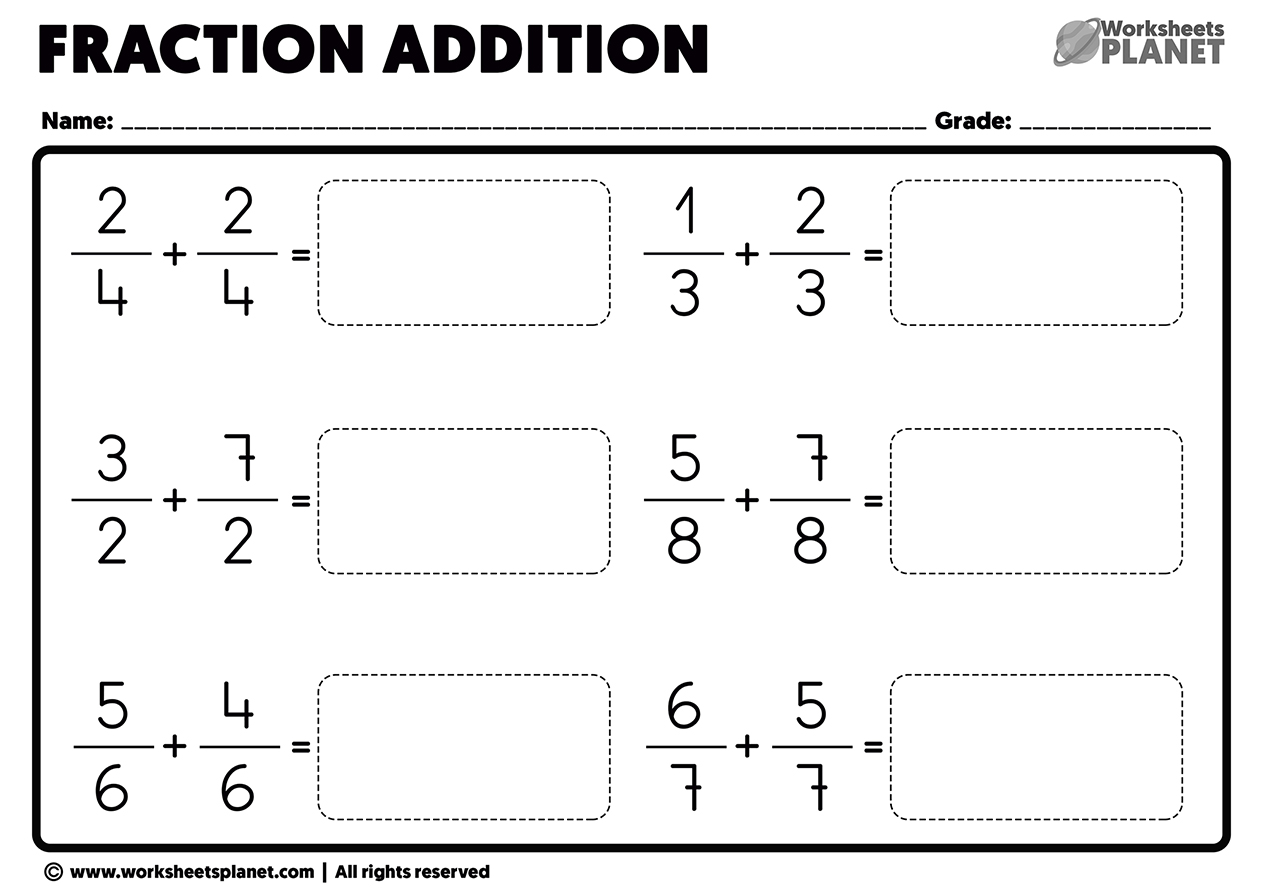 adding like denominators worksheet