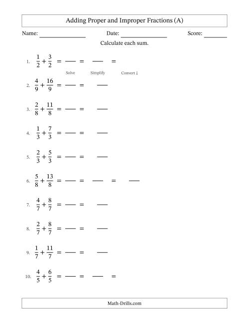 Adding Proper and Improper Fractions with Equal Denominators ...