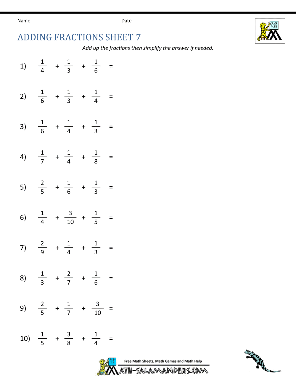 adding like denominators worksheet
