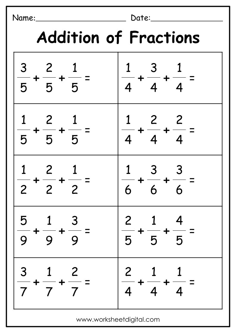 adding like denominators worksheet