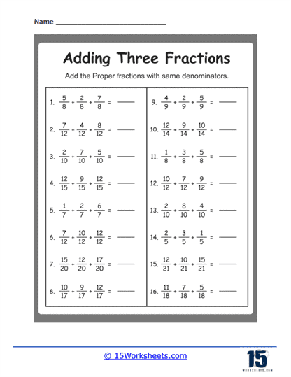 Adding 3 Fractions Worksheets - 15 Worksheets Library