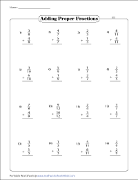 Adding Like Fractions (Same Denominators) Worksheets