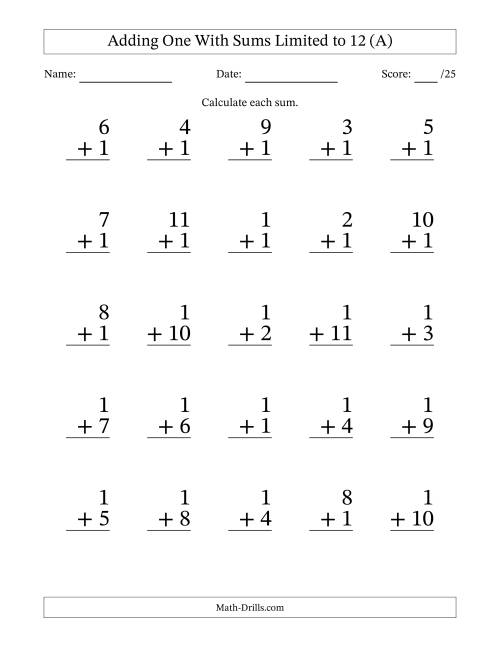 Adding One to Single-Digit Numbers With Sums Limited to 12 - 25 ...