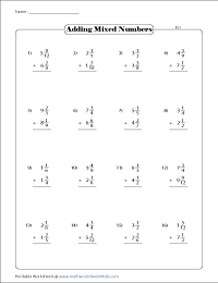 Adding Mixed Numbers Worksheets